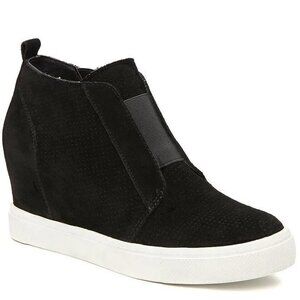 Steve Madden Wavery Wedge Sneaker Perforated Black Suede Leather Womens 6.5 Shoe